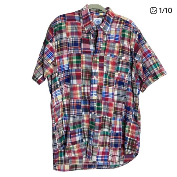 J Press Other - J Press Madras Plaid Classic Red Blue Button Down Mens L Short Sleeve Vintage ?